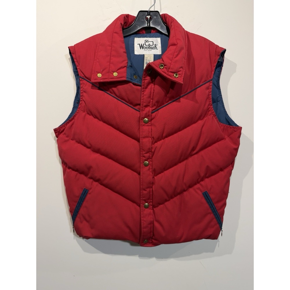 Vintage Woolrich Down Filled Puffer Vest Snap Men's Size Medium Red Made In USA